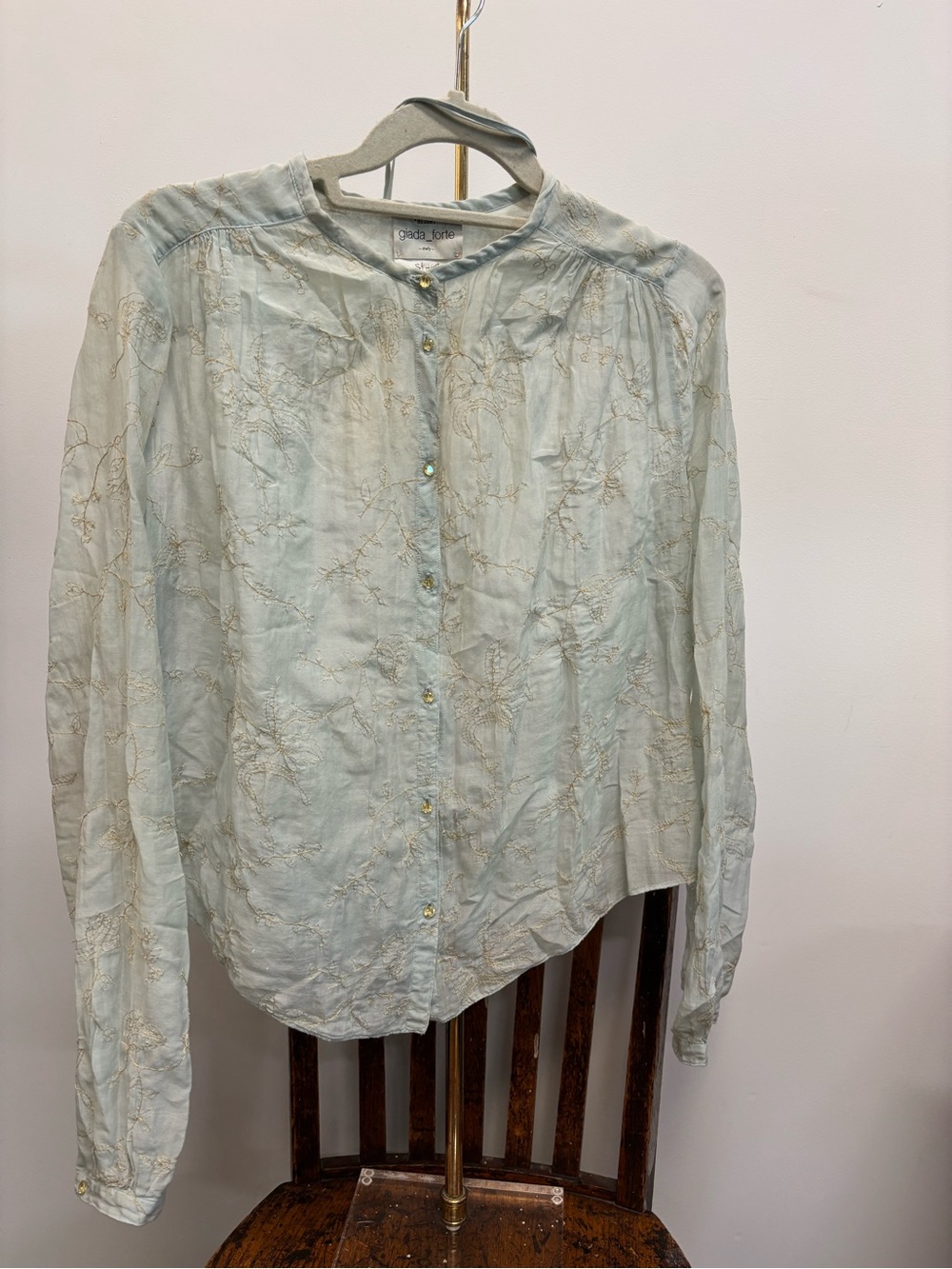 Forte Forte / Giada Forte Pale Mint Green Blouse Gold Embroidery crystal buttons